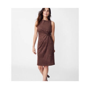 J McLaughlin Lynda Faux Suede Twist Knot Dress Mocha Brown Small EUC Chic